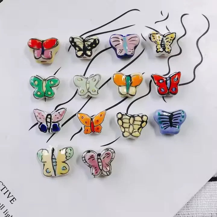 Cute 14*17mm Colorful Ceramic Clay Beaded Dainty Graffiti Butterfly Beads Charm for DIY Necklace Bracelet Jewelry Accessories