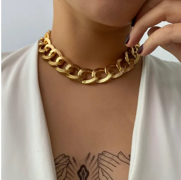Punk Miami Cuban Choker Necklace Collar Statement Hip Hop Big Chunky Aluminum Gold Color Thick Chain Necklace Women Jewelry