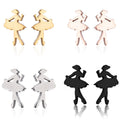 Unique Non Tarnish 18K Gold Silver Plated Stainless Steel Dancing Girl Ballet Dancer Stud Earrings for Women