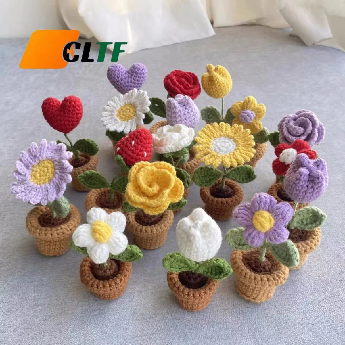 Handmade Crochet Sunflower Tulip Rose Flower Potted Flower Novelty Crochet Flowers Crochet Valentine's Day Mother's Day Gifts