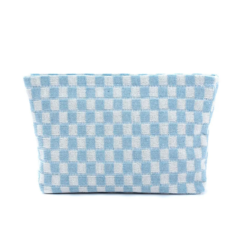 Manufacturer Custom LOGO Girl Checkerboard Lattice Makeup Bag Large Capacity Cosmetic Bag Portable Toiletry Knit Storage Bag