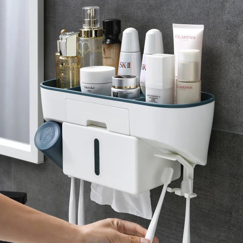 New Automatic Toothpaste Dispenser Bathroom Organizer Toothbrush Holder Suction Storage