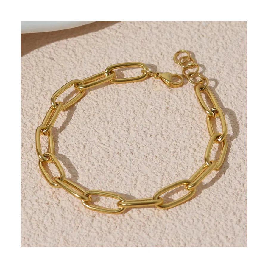 Women 18K Gold Plated Stainless Steel Chunky Paper Clip Bracelet Wholesale Jewelry Charm Ladys Paperclip Chain Bracelets Girls