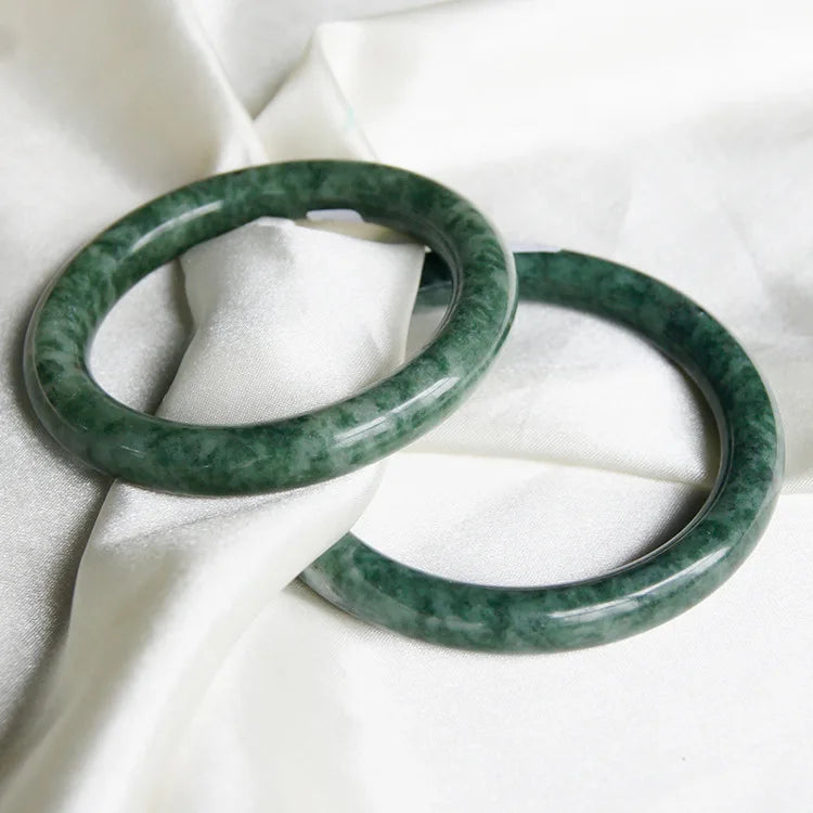 2022 Wholesale Fashion Natural Jade Bracelet Floating Flower Dark Green Stone Bangles for Women Gift