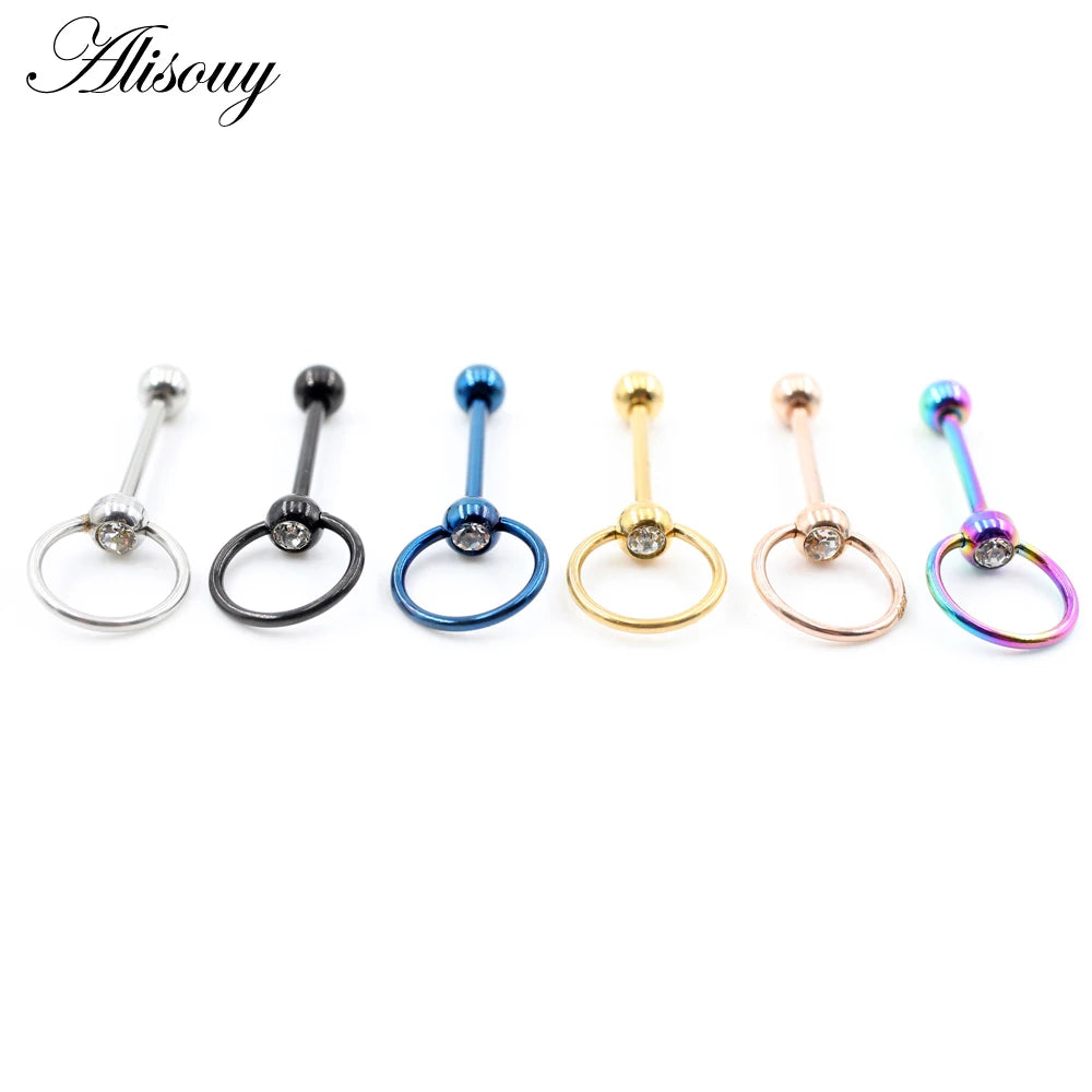 Wholesale Zircon CZ Stainless Steel Tongue Barbell Piercing Thread Unisex Women 14G Labret Lip Nipple Rings Bar Body Jewelry
