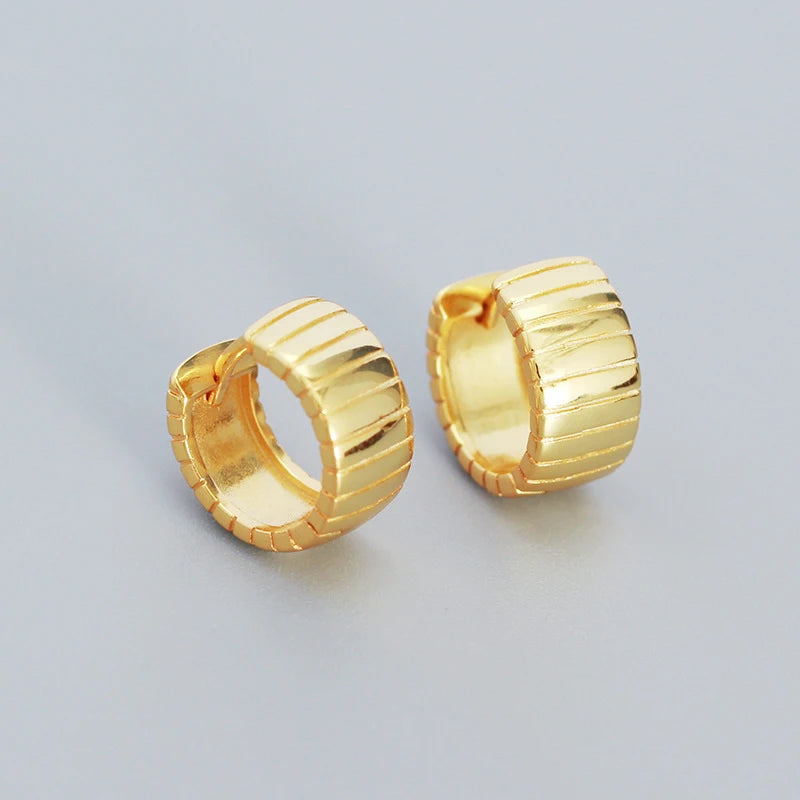 Custom Minimalist 925 Sterling Silver Women's Hoop Earrings Punk Hip Hop Striped Wide Design Gold Fashion Jewelry for Weddings
