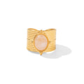 PVD 18k Gold Plated Stainless Steel Natural Rose Quartz Wide Opening Adjustable Rings Vintage Style