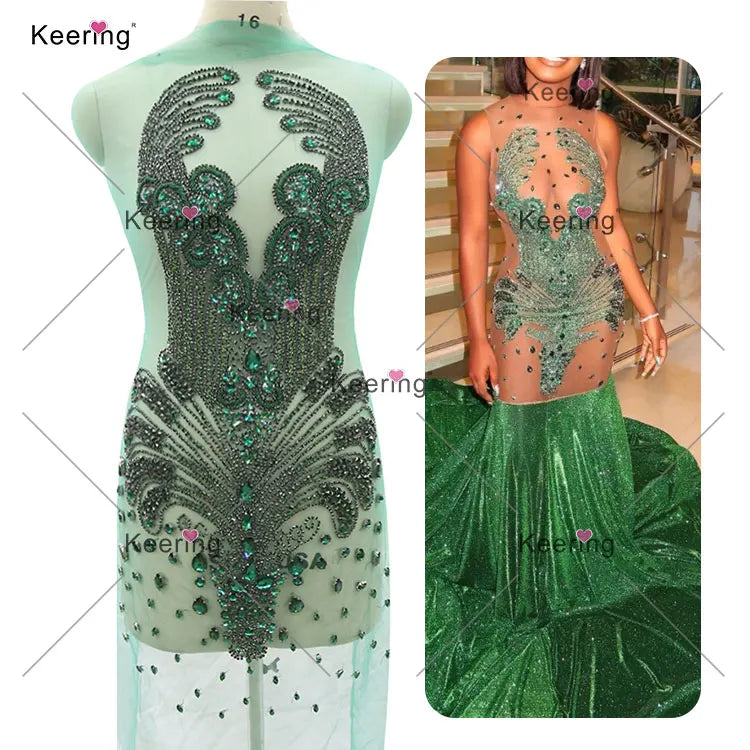 WDP-245 Keering 2023 Hot Sale Bling Bling Decorated Appliques Handmade Rhinestone Applique for Wedding Dress