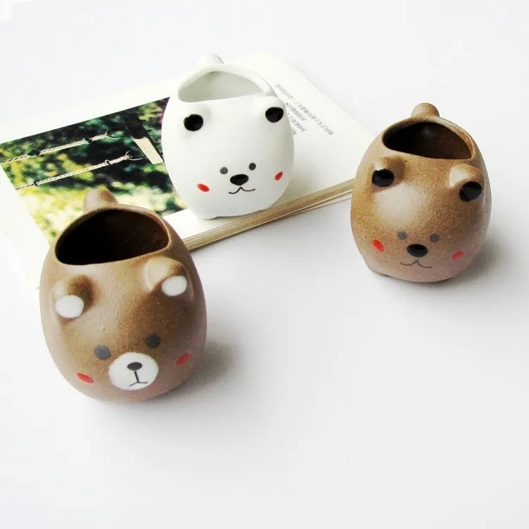 Mini Table Succulent Plants Ceramic Vase Cute Cartoon Little Bear Thumb Home Decor Flower Pots