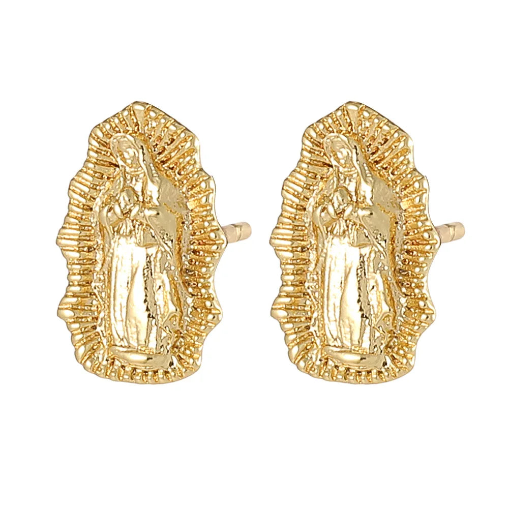 Simple Fashion Accessories Copper Plated Gold Earrings Religious Virgin Mary Earrings Retro Style Jewelry