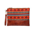 Customizable 100 Pcs Women Eagles Tribal Canvas PU Leather Wallet Traditional Orange Aztec Clutch Maya Civilization Wristlet