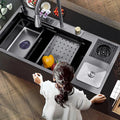 Multiple Functions Nano Large Single Slot Flying Rain Waterfall Workstation Kitchen Sink Set With Knife Holder Evier Cuisine