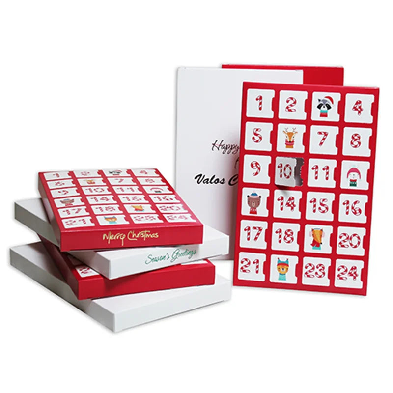 Pink Custom Christmas 24pcs Advent Calendar Cardboard Box Surprise Blind Xmas Gift Box for Chocolate Cosmetic
