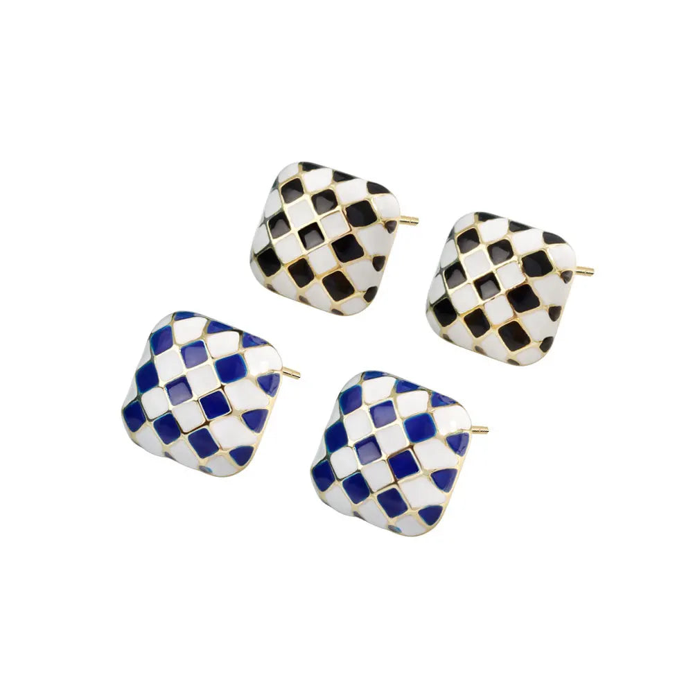 Custom 925 Sterling Silver Earrings Personalized Chessboard Earrings for Women