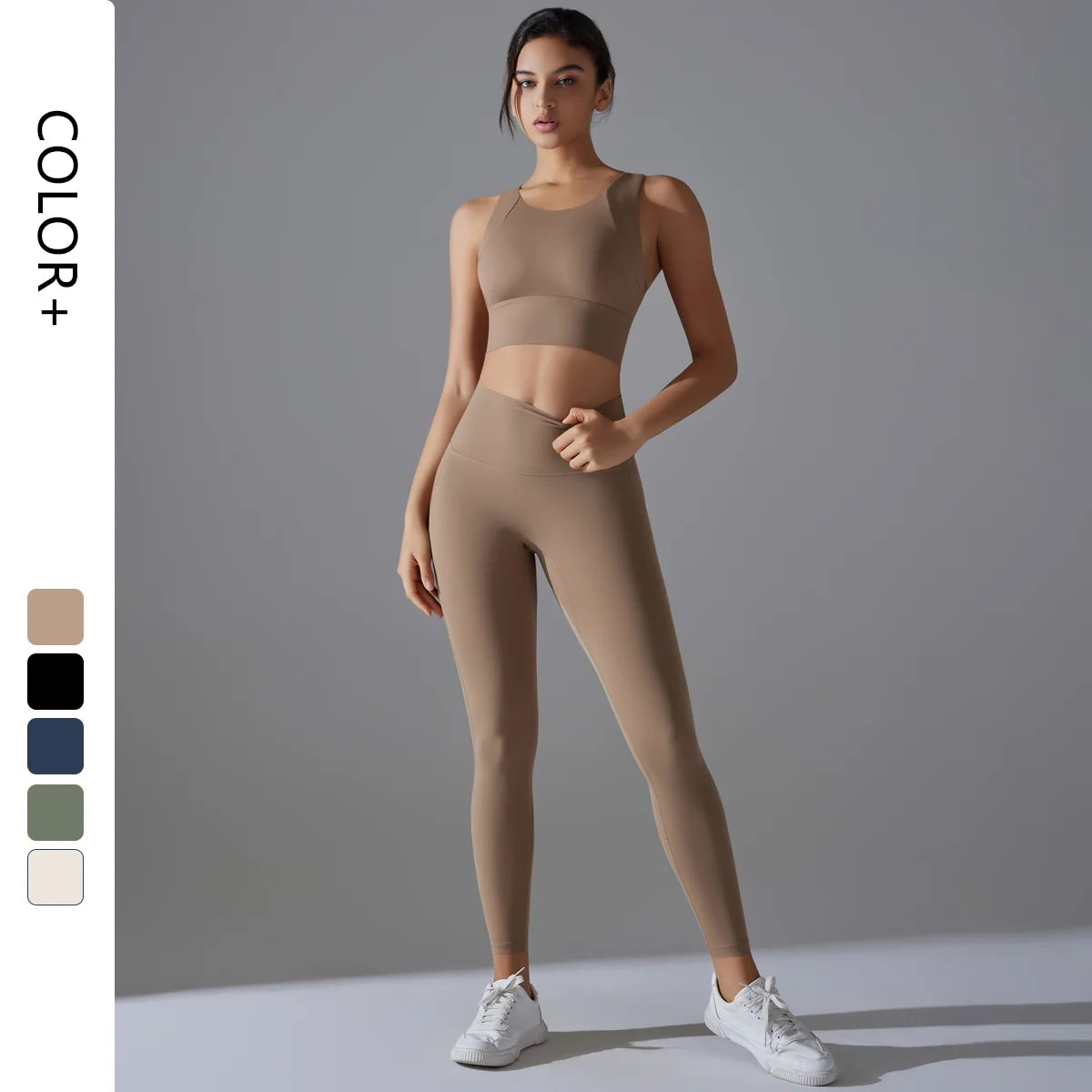 Women's Seamless Athletic Gym Fitness Sports Workout Yoga Suit Breathable Active Wear with Front Logo Ladies Yogini's Essential
