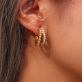 Gold Plated Non Tarnish Jewelry Pearl and Gold Bead Hoop Earrings Stainless Steel Pearl Double C Earring Women Christmas Gift