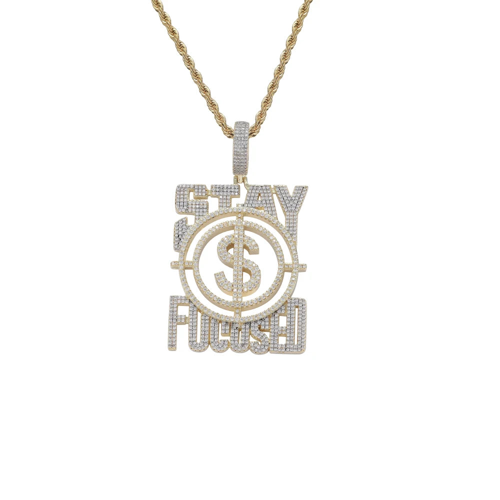 CN404 Hip Hop Brass Setting CZ Pendants Necklace Iced Out Jewelry