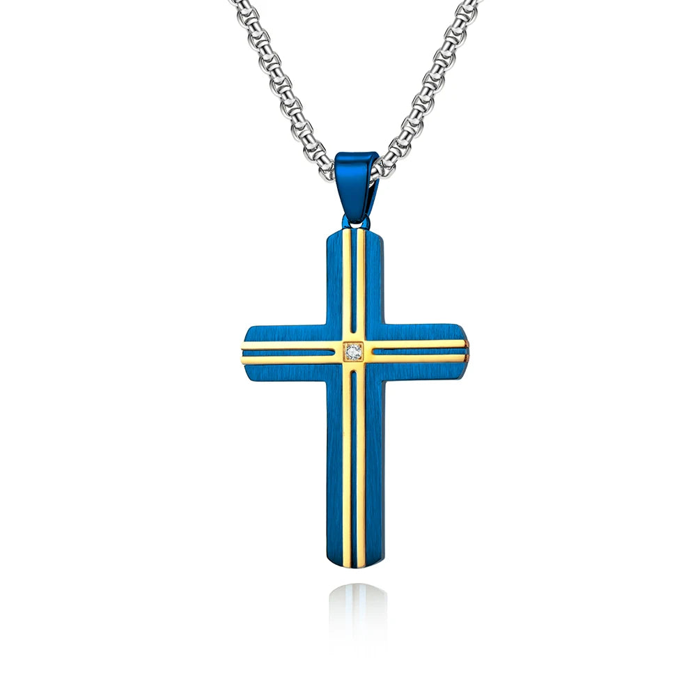 Factory Direct Fashion Simple Men's Stainless Steel Necklace Chao Customized Cross Zircon Pendant Religious Jewelry