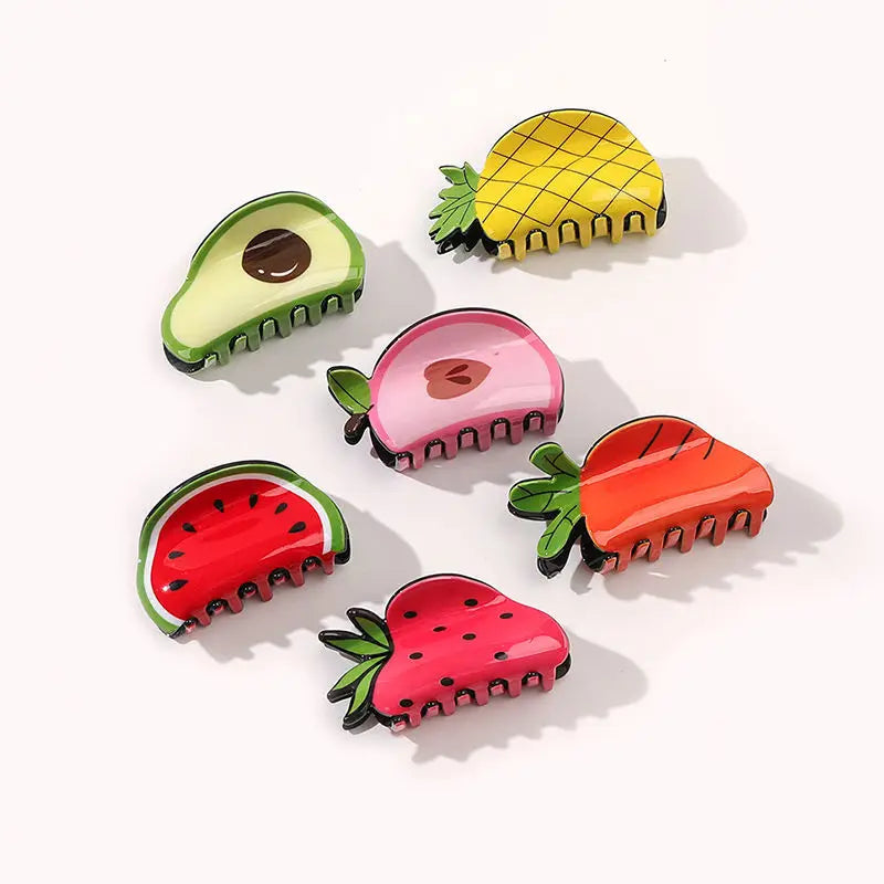 Korean Acrylic Fruit Shark Clip Hair Claw Summer Strawberry Watermelon Hair Accessories Fashion Cute Girl Nonslip Hair  Clamps