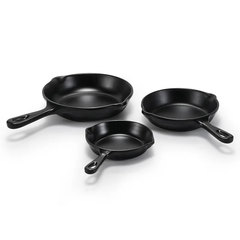 Custom Unique Restaurant Home Baking Pan Brunch Plates Black A5 Melamine Dinner Plate With Handle