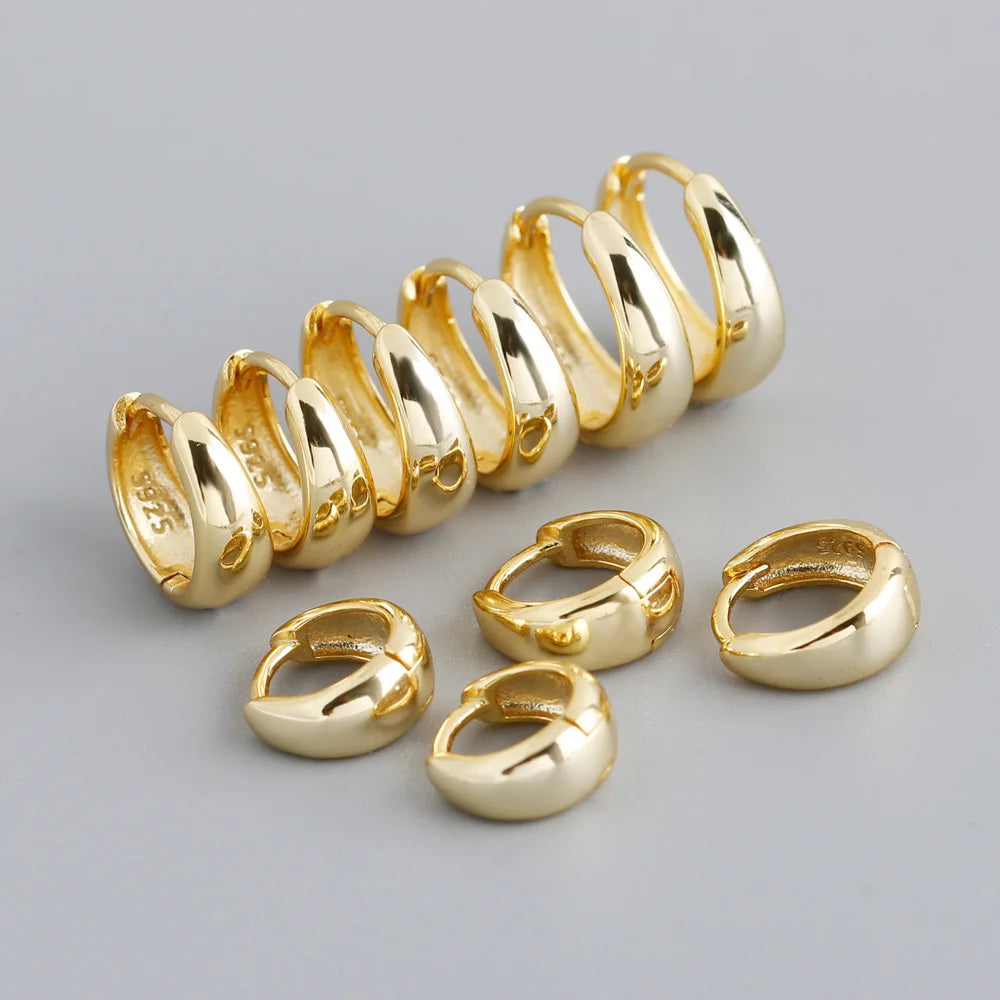 Fashion Silver Jewelry Classic Design S925 Sterling Silver Wide Shiny Solid Hoop Earrings for Women EH1351