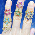 RM1278 Fashion Dainty Minimalist 18k Gold Plated Multi Color CZ Diamond Star Brass Open Rings
