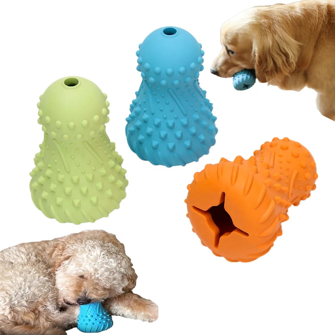 Cute Gourd-Shaped Cartoon Dog Chew Toy Bite-Resistant Interactive Pet Puzzle Teeth Cleaning Function Slow Feeder Food Rubber