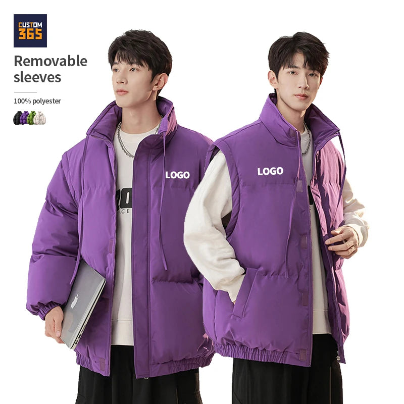 Removable Sleeves Vest High Quality Designer Custom 100% Polyester Men's Sleeveless Puffer Jacket