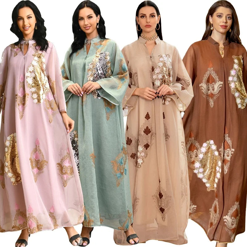 Women's Burnt Flower Long Dress Clothing Traditional Muslim Dress
