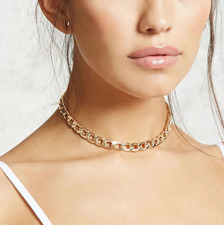 Fashion Personality Gold Short Simple Necklace Thick Chain Hip Hop Necklace for Women