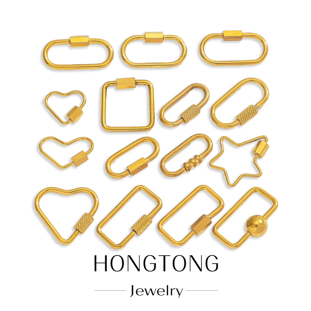 Hongtong Handmade Stainless Steel Spiral Buckle Heart-Shaped Screw Lock Clasp 18K Gold Plated for Jewelry Making Accessories