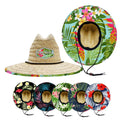 Custom Logo Sombrero Unisex Summer Outdoor Natural Wide Brim Camping Surfing Lifeguard Straw Hat Australia Straw Surf Hat Men