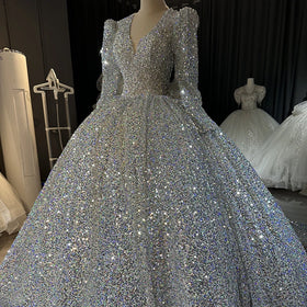 Elegant Ball Gown Long Sleeve Sweet 16 Celebrity Dresses Puffy Sliver Glitter Mexican Quinceanera Dress Xs011