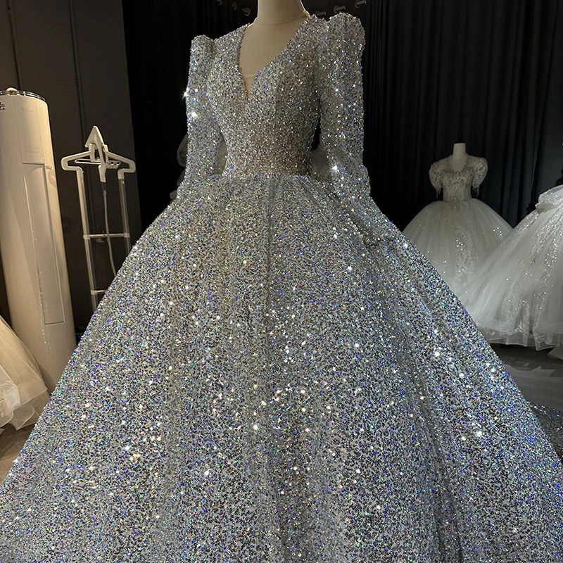 Elegant Ball Gown Long Sleeve Sweet 16 Celebrity Dresses Puffy Sliver Glitter Mexican Quinceanera Dress Xs011