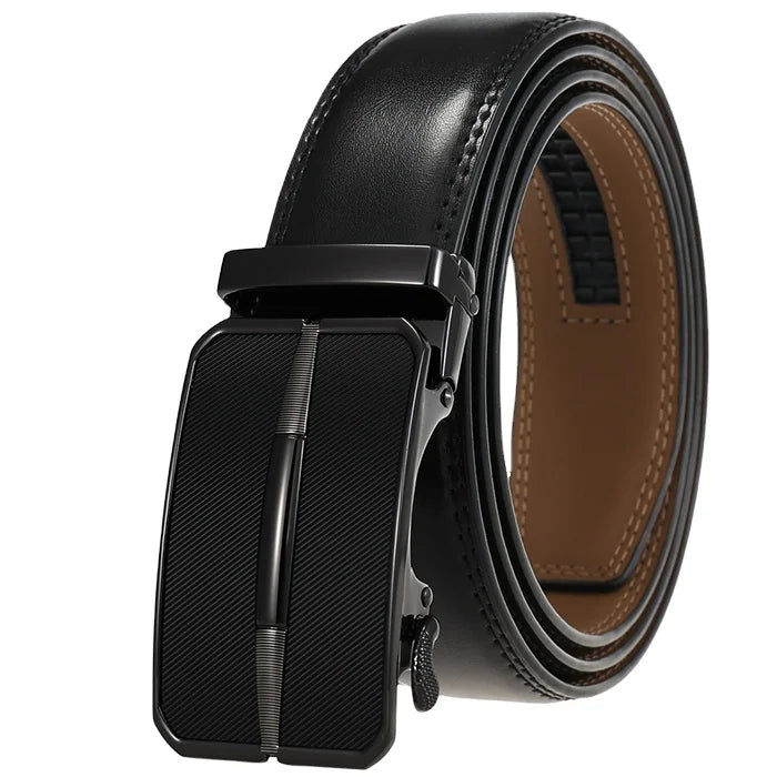 New Adjustable Classic Casual Automatic Buckle Belt Luxury Business Men Black Leather Waterproof Durable 3.5cm Width