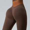 Elegant High-Waisted Women's Yoga Leggings with Tummy Control Scrunch Butt & V-Back Waist Solid Pattern Workout Gym Pants