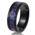 POYA 8mm Black Tungsten Ring Hammered with Nebula and Silver Foils Inlay Promise Wedding Engagement Ring for Men and Women