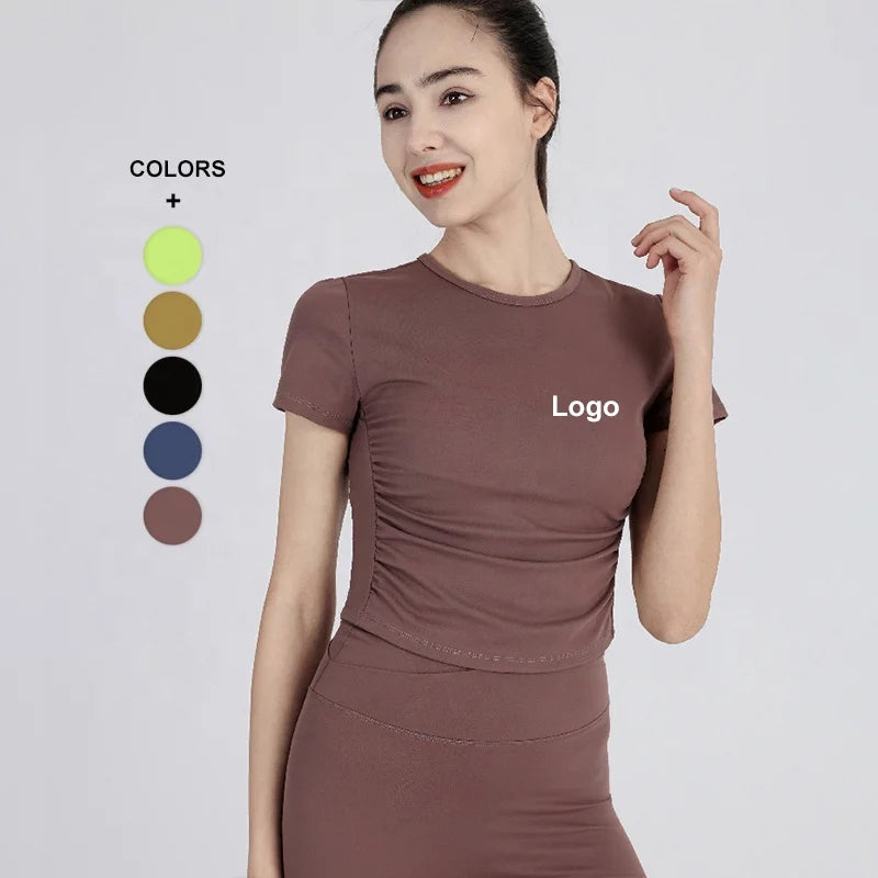 RTS O-neck Tights Soft Fabrics Workout T-shirts Short Sleeves Naked Feeling Outdoor Tops High Elastic Scrunch Tank Top Gym