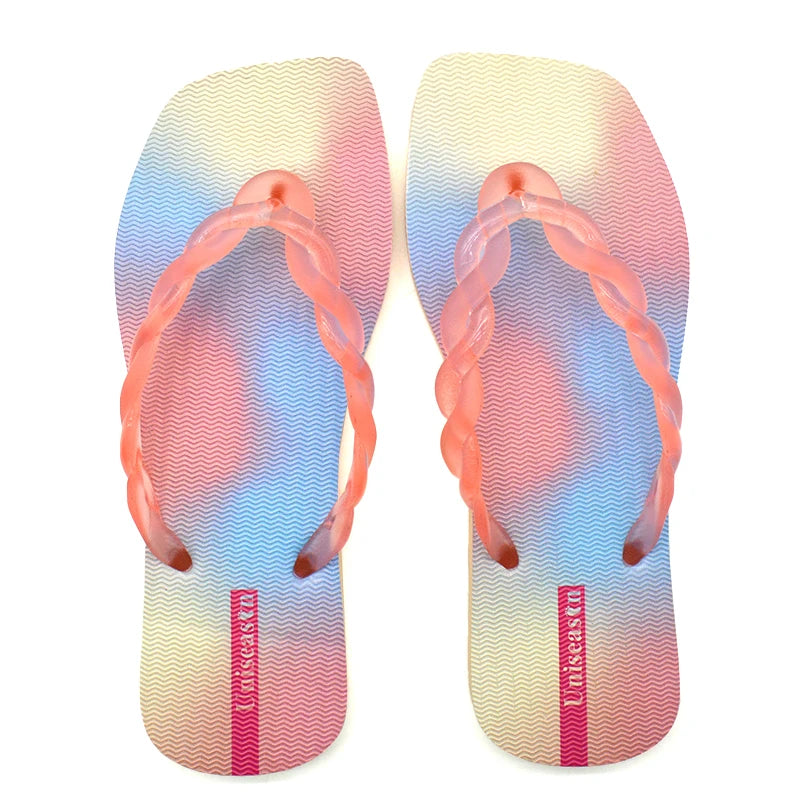 Hot Sales Summer Slippers Lightweight and Lighted Women's Rubber Flip Flops with Glitter Upper Square-Toed Beach Slippers