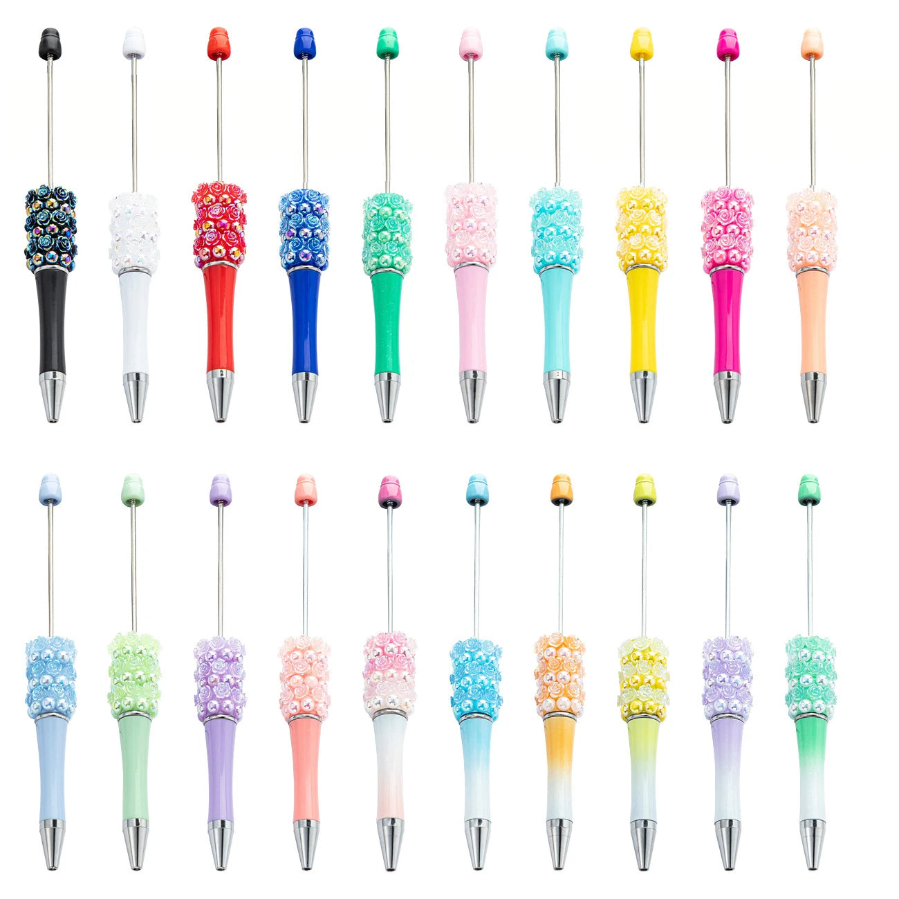 Europe's Best-Selling 20 Color Rose Flower for Beadable Empty Ballpoint 1.0mm Black Writing Creative DIY for Beaded Ball Sports