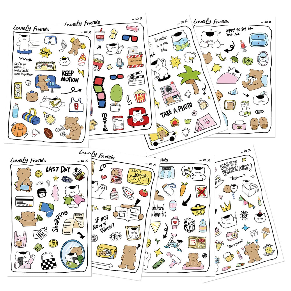 Waterproof PET Scrapbook Sticker Set Cute Cartoon Cut Film Notebook Material Paper Stickers