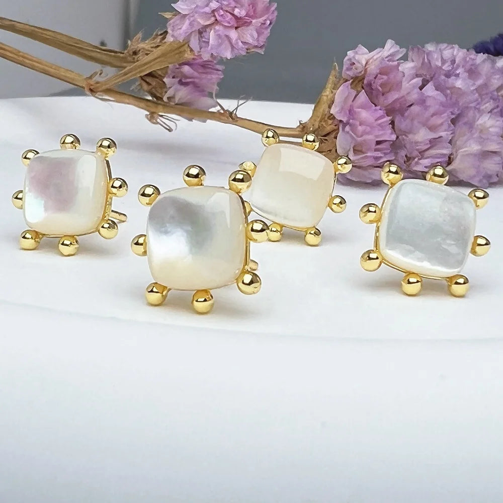 Wholesale Custom Natural Mother of Pearl Shell Stud Earrings Women Fashion Jewelry