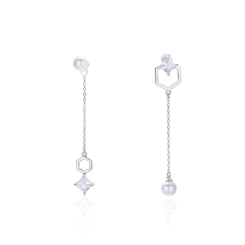 ZHILIAN 925 Sterling Silver Jewelry Irregular  Shape White Pearl  Drop Stud Earrings  for Women