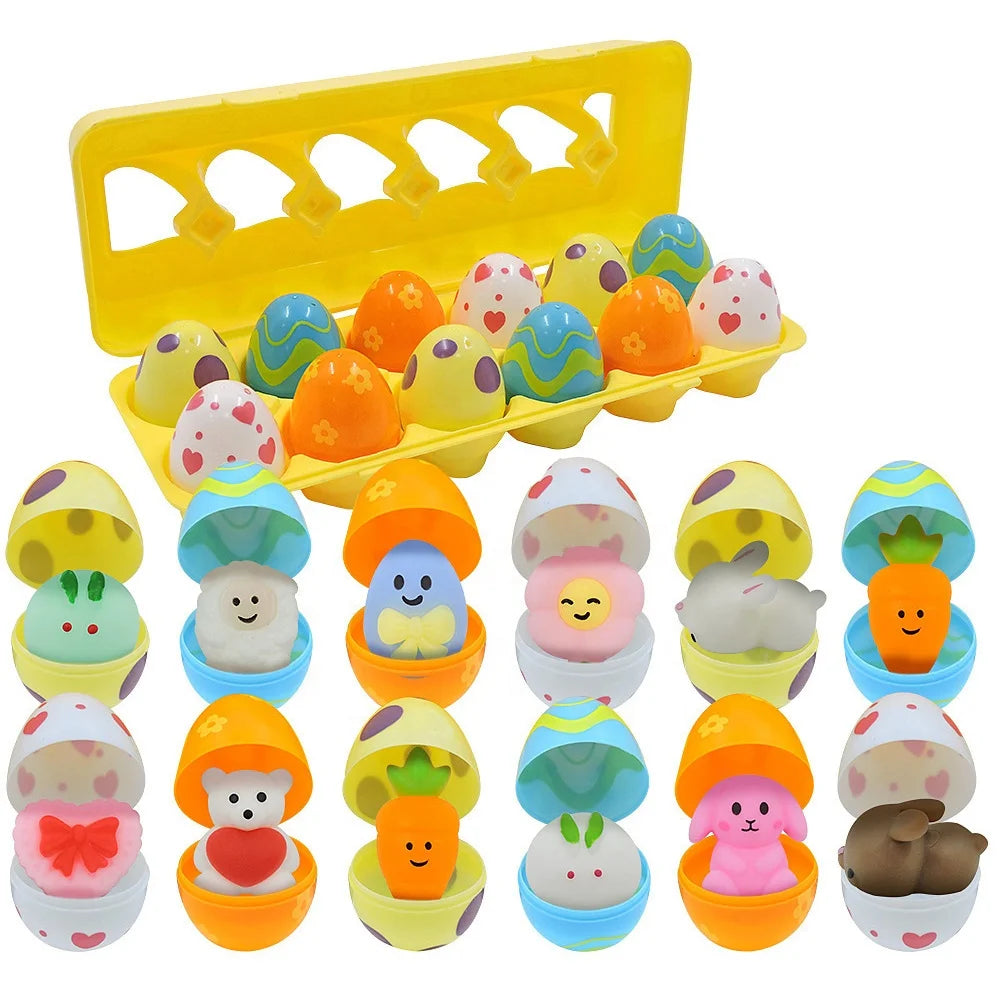 12pcs Newest Hot Selling Easter Egg Set Opening Capsule Filled with Squishy Toy for Easter Day Gift Kids Surprise Blind Box Toys