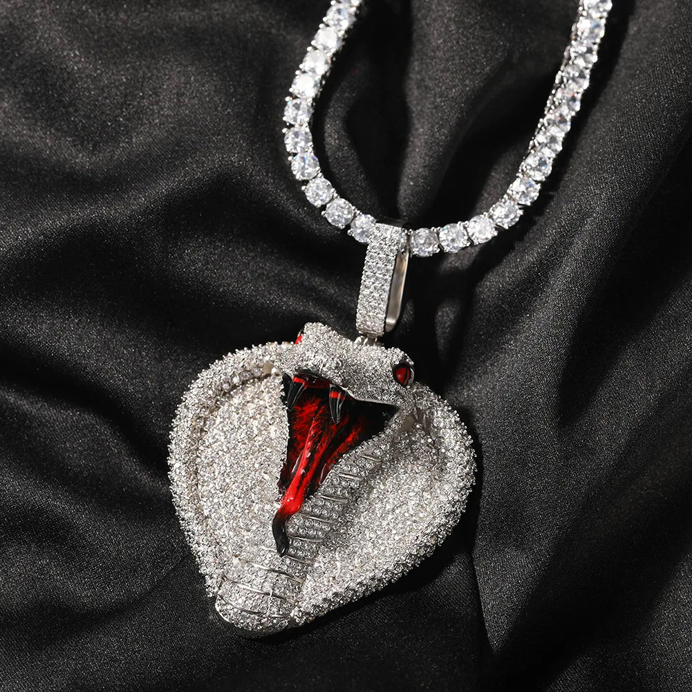AAA Zircon Iced Out Cobra Snake Pendant Necklace Hip Hop Animal Snake Pendant Gold Charm Pendant Snake