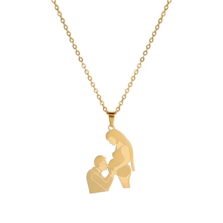 Family Baby Pregnant Heart Necklace Diamond Cute Stainless Steel Sweater Chain Women & Men Mother Father's Day Gift