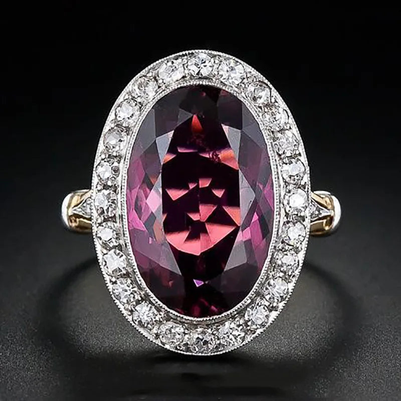 CAOSHI Factory Wholesale Large Red Oval Gemstone Crystal Around Romantic CZ Launched Girls Women Gold Color Ruby Red Stone Rings