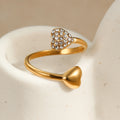 Stainless Steel Women Jewelry Rings 18K Gold Asymmetric Heart Shaped Rhinestone Open Rings