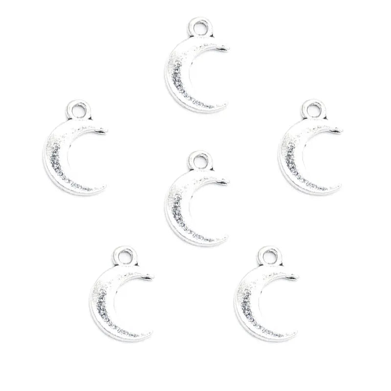 100pcs/bag Antique Silver Color Alloy Metal Moon Pendant Charms for Jewelry Making Diy Handmade Jewelry 15*10mm L625