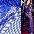 N001 Custom Blue Crystal Stretch Fishing Net Rhinestone Fabric Shiny Rhinestone SS10 Mesh Fabric Dress